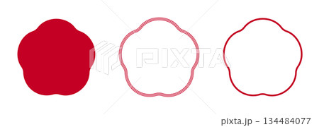 梅の花のイラスト素材のセット　コピースペースあり　背景透過　紅白 134484077