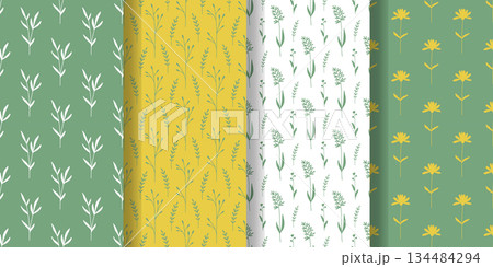 Spring flowers and herbs seamless patterns set Spring flowers and herbs seamless patterns set 134484294