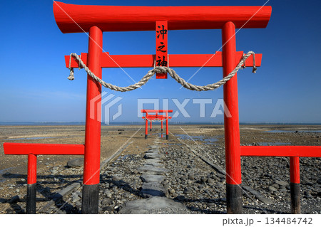 大魚神社・干潮時の海中鳥居　佐賀県藤津郡太良町 134484742