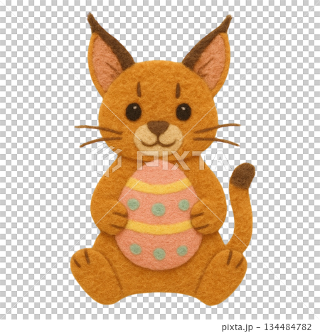 【復活節】獰貓叼著蛋的插圖 134484782