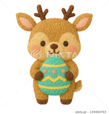 【イースター】卵を持ったシカのイラスト 134484783
