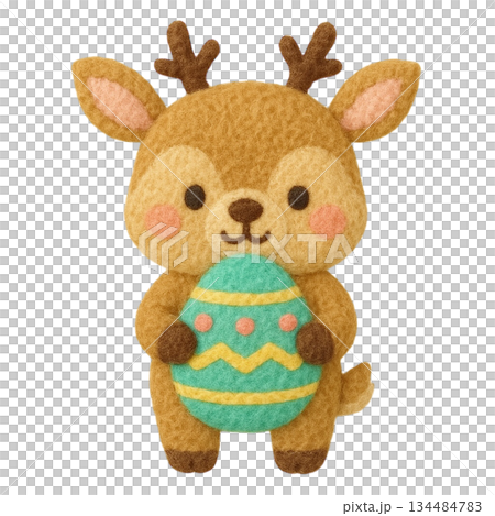 【イースター】卵を持ったシカのイラスト 134484783