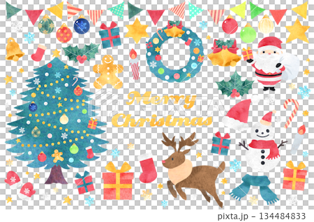 Christmas illustration watercolor texture set Christmas illustration watercolor texture set 134484833