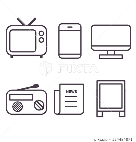 メディアのアイコンセット　モノクロ 134484871