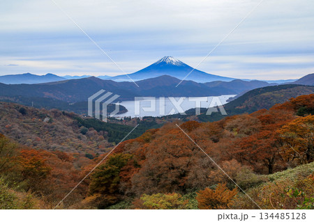 紅葉の大観山から望む芦ノ湖と富士山 134485128