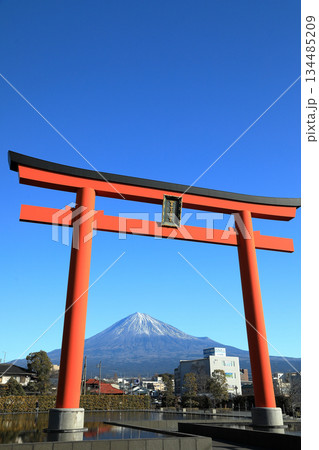 富士宮浅間大社本宮大鳥居から望む富士山 静岡県富士宮市 富士宮浅間大社本宮大鳥居から望む富士山 静岡県富士宮市 134485209