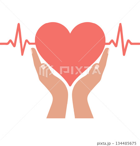 Heart in Hands with ECG Line 134485675