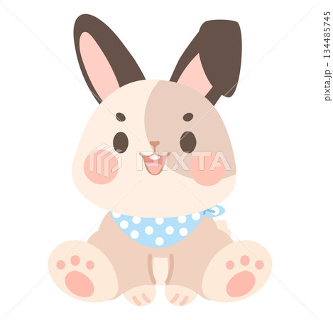Illustration of a Cute Rabbit with Bandana resting Illustration of a Cute Rabbit with Bandana resting 134485745