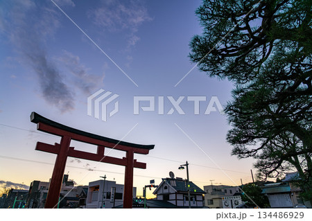 【神奈川県】夕暮れの空が美しい鶴岡八幡宮の鳥居 134486929