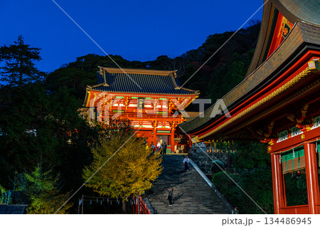 【神奈川県】日没後にライトアップされた鎌倉の鶴岡八幡宮 【神奈川県】日没後にライトアップされた鎌倉の鶴岡八幡宮 134486945