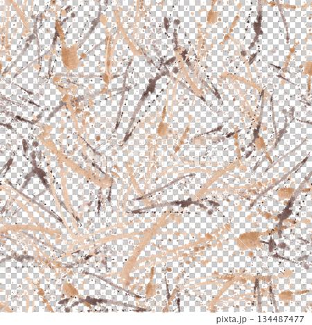 A seamless pattern created from watercolor splashes in brown and beige. Watercolor illustration for eco-projects, posters, hotel designs, and nature reserve websites. 134487477