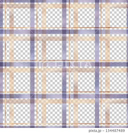A seamless pattern of squares made of watercolor stripes in lilac and beige. Watercolor illustration for eco-projects, posters, hotel designs, and nature reserve websites. 134487489