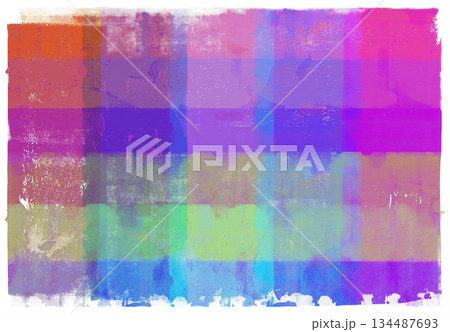 手描きローラーの重ね塗り、おしゃれなチェックアート 134487693