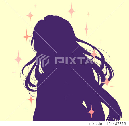 外出する女性　冬イメージ　キラキラ　シルエット 134487756