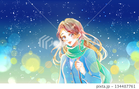 外出する女性 冬 雪 外出する女性 冬 雪 134487761