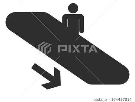 エスカレーターに乗る人のピクトグラム 下降 黒 エスカレーターに乗る人のピクトグラム 下降 黒 134487814