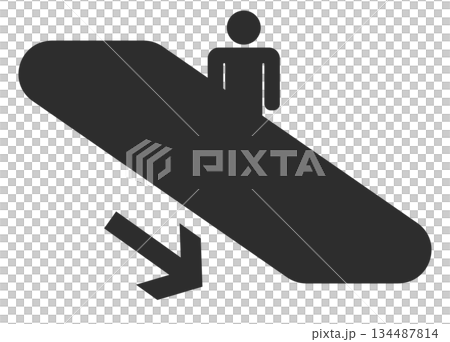 エスカレーターに乗る人のピクトグラム 下降 黒 エスカレーターに乗る人のピクトグラム 下降 黒 134487814