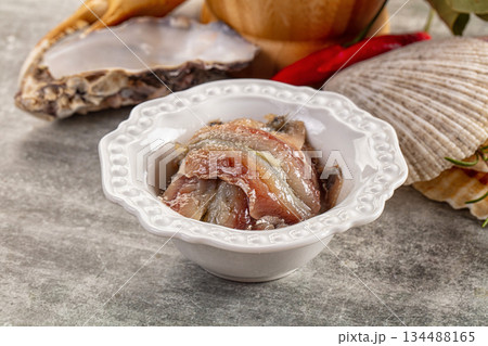 Anchovies fish salted fillet snack 134488165