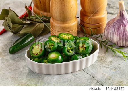 Hot spicy sliced jalapeno pepper Hot spicy sliced jalapeno pepper 134488172