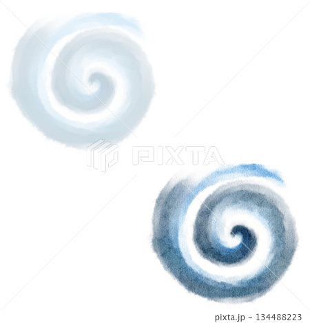 Spiral swirl in airy cloud white and pale blue tones watercolor illustration set isolated on white. Abstract hand-painted winter element, light texture, perfect for branding, backgrounds, seasonal 134488223