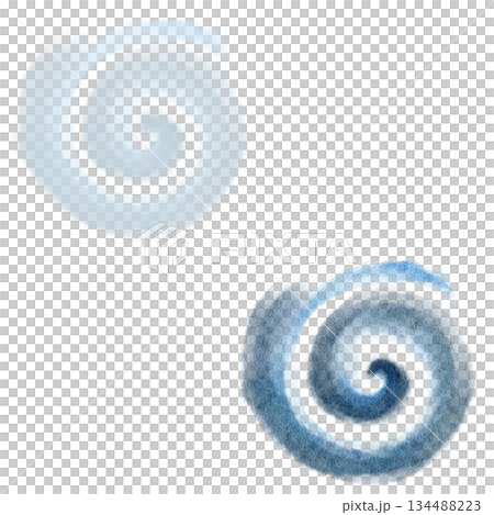 Spiral swirl in airy cloud white and pale blue tones watercolor illustration set isolated on white. Abstract hand-painted winter element, light texture, perfect for branding, backgrounds, seasonal 134488223
