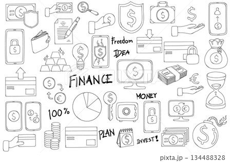 Money Related Doodle vector set. Drawing sketch illustration hand drawn line eps10 134488328
