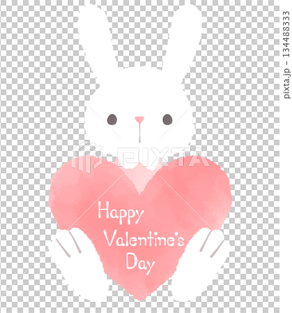 Valentine's Day illustration of a rabbit holding a pink heart 134488333
