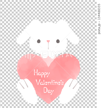 Valentine's Day illustration of a rabbit holding a pink heart Valentine's Day illustration of a rabbit holding a pink heart 134488335