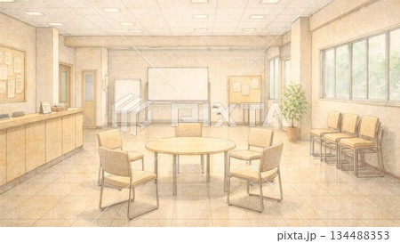 無人の公民館・集会所 交流スペースのイラスト 134488353