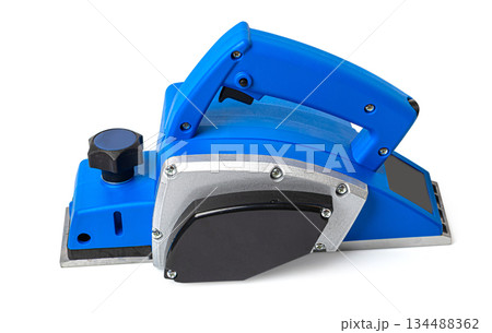 Blue electric planer power tool for woodworking projects 134488362
