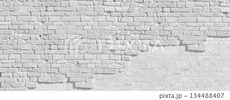 White brick wall texture showing distressed peeling paint 134488407
