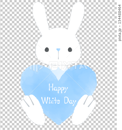 ホワイトデー　水色のハートを持った兎のイラスト 134488464