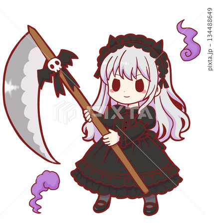 鎌を持ったゴスロリの死神の少女と魂 134488649