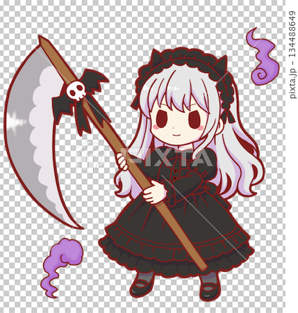 鎌を持ったゴスロリの死神の少女と魂 134488649