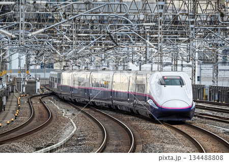 ホームに入線してくる上越新幹線E2系 ホームに入線してくる上越新幹線E2系 134488808