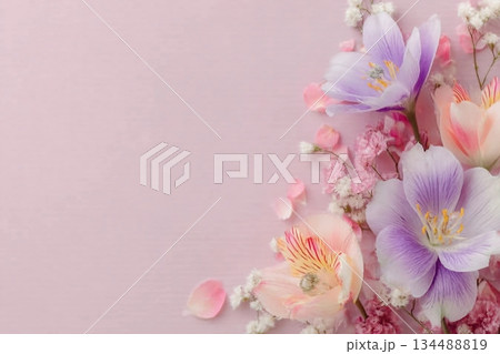beautiful spring flowers on paper background beautiful spring flowers on paper background 134488819
