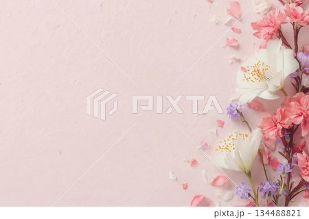 beautiful spring flowers on paper background 134488821