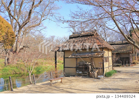初冬の安曇野　大王わさび農場の水車小屋 134489324