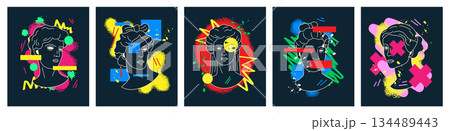 Greek sculpture. Y2K logo. Urban icon. Mythology of graffiti art. Ancient face of statue. Texture grunge print. Trendy acid graphic vector street garish design cartoon flat style isolated illustration Greek sculpture. Y2K logo. Urban icon. Mythology of graffiti art. Ancient face of statue. Texture grunge print. Trendy acid graphic vector street garish design cartoon flat style isolated illustration 134489443