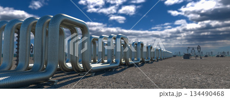 steel long pipes in crude oil factory. 3d rendering steel long pipes in crude oil factory. 3d rendering 134490468