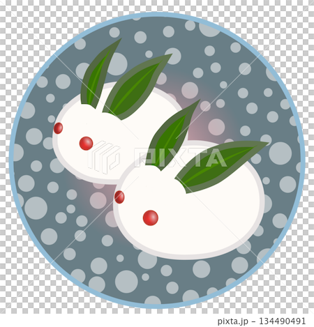 Illustration of a snow rabbit with a circular background Illustration of a snow rabbit with a circular background 134490491