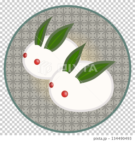 円形背景のついた雪うさぎのイラスト 134490493