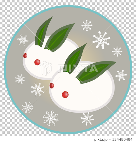 Illustration of a snow rabbit with a circular background Illustration of a snow rabbit with a circular background 134490494