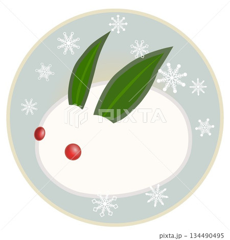 円形背景のついた雪うさぎのイラスト 134490495