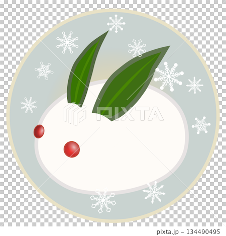 円形背景のついた雪うさぎのイラスト 134490495