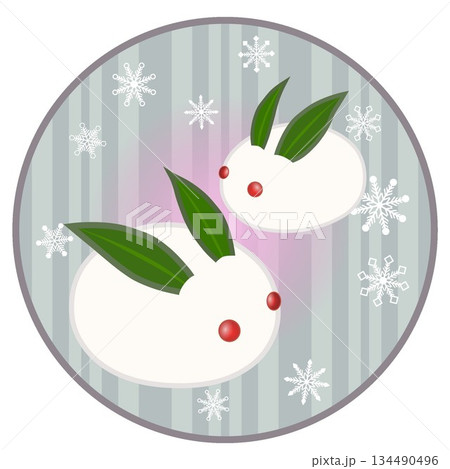 円形背景のついた雪うさぎのイラスト 円形背景のついた雪うさぎのイラスト 134490496