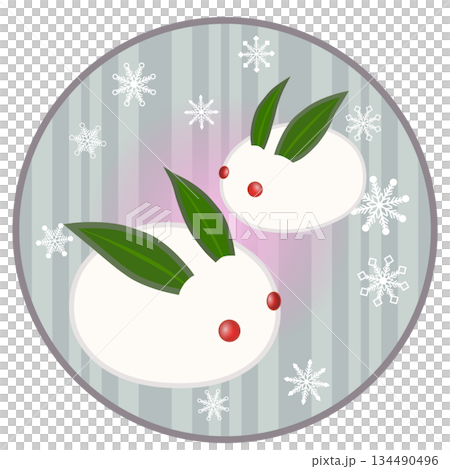 円形背景のついた雪うさぎのイラスト 円形背景のついた雪うさぎのイラスト 134490496