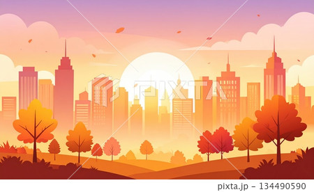 《AI画像》秋の紅葉が綺麗な都市風景 134490590