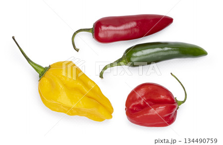 Top view peper on white background Top view peper on white background 134490759