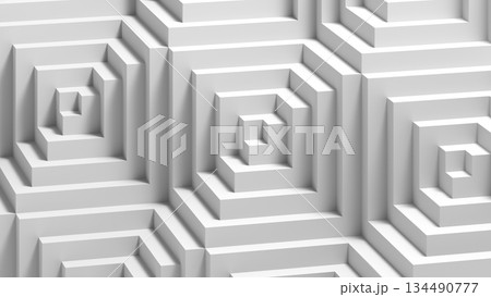Monochrome abstract pattern featuring concentric, recessed squares. 3d render 134490777